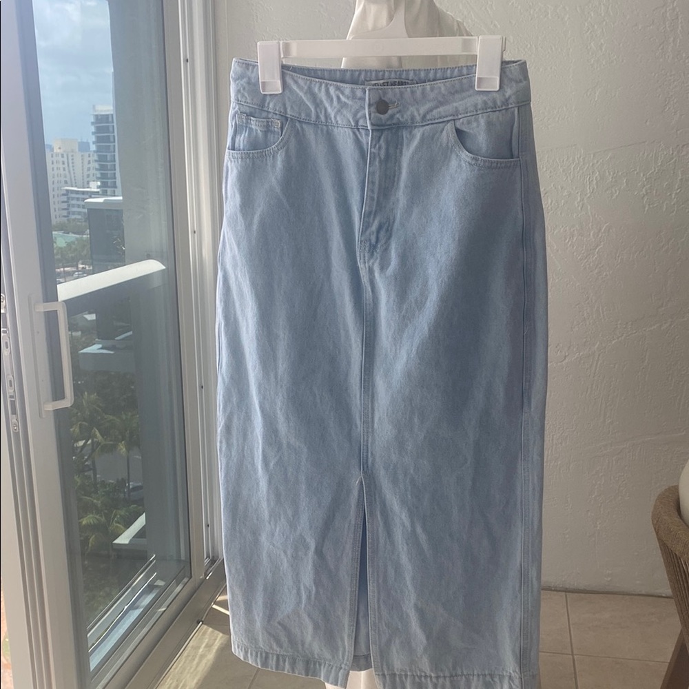 Velvet Heart Light Blue Denim Midi Skirt